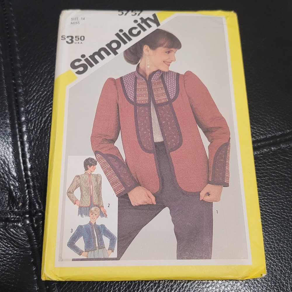 Vintage 1980s Simplicity 5757 Quilted Jacket Sewing Pattern Uncut Size 14